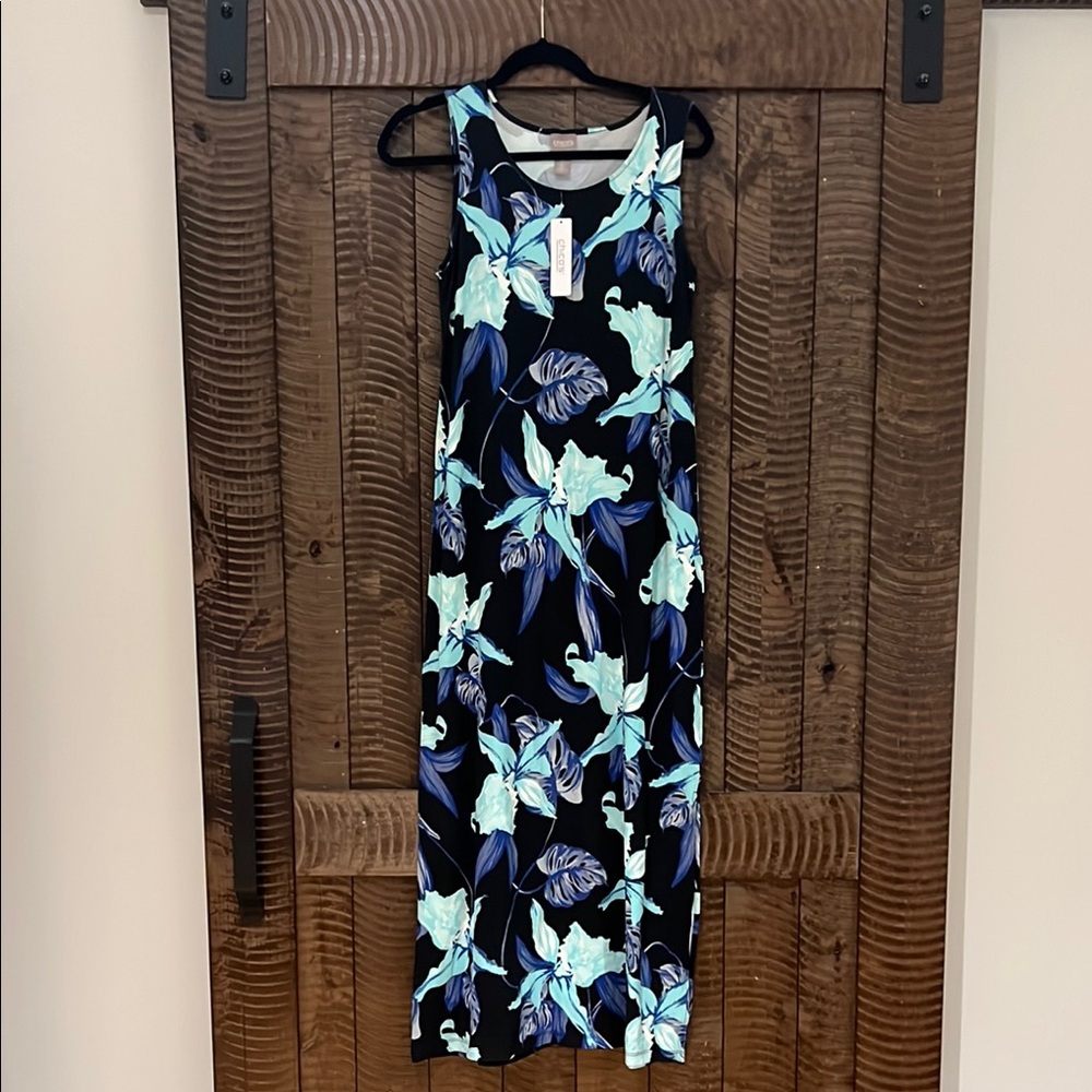 Sleeveless Floral Maxi Dress in Black and Teal